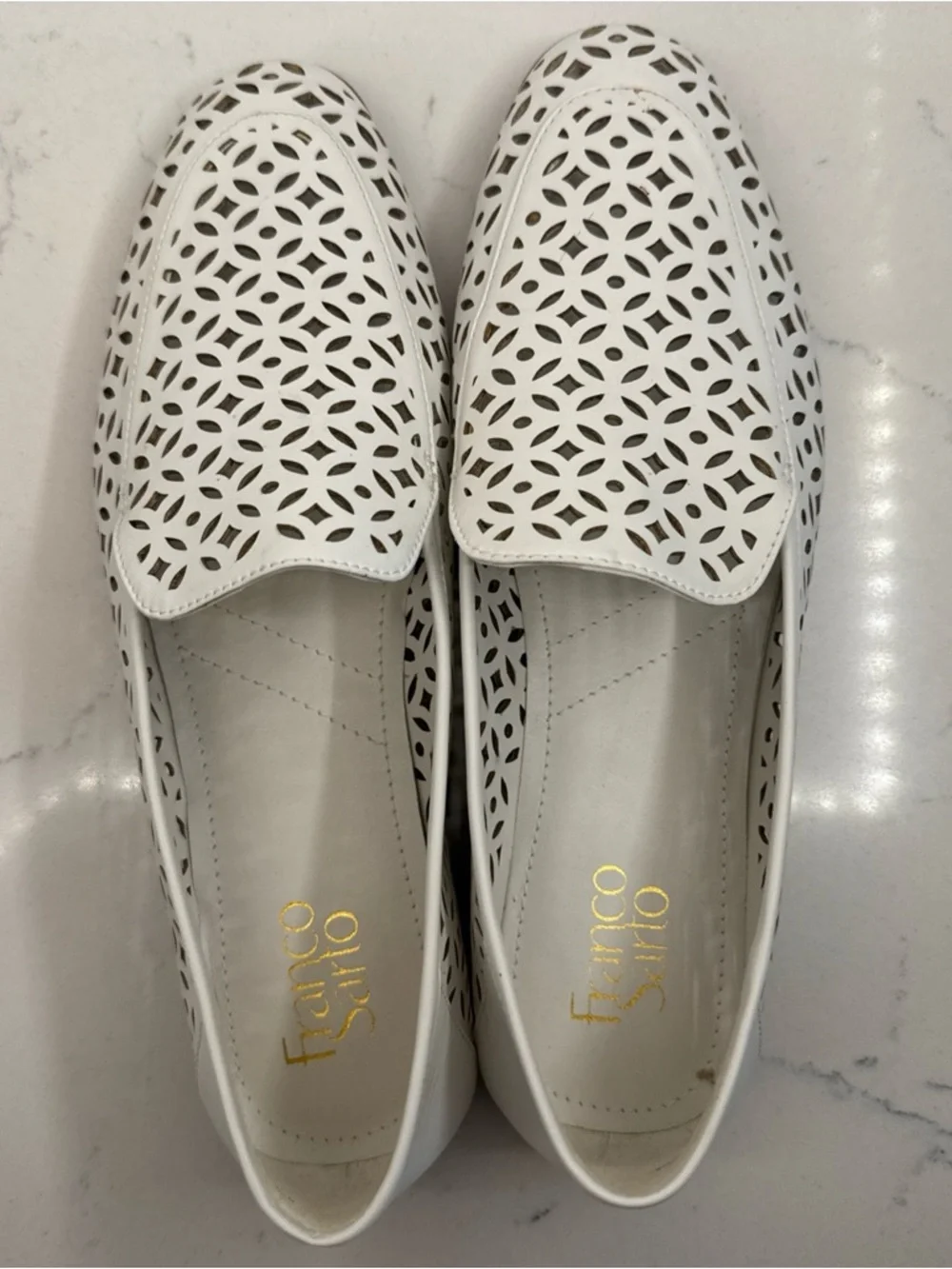 Franco Sarto Berta Women’s White Laser-Cut Slip-On Loafers Shoes Flats